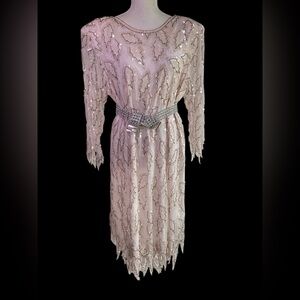 Vintage 80’s Laurence Kazar Pink Sequin Embellished Dress B37